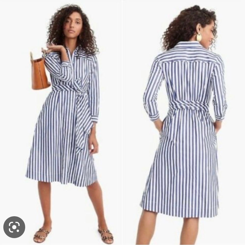 J. Crew Tie-Waist Shirt Dress in Stripe
